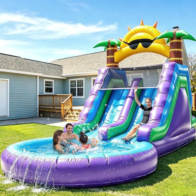 26FT Inflatable Water Slide for Kids & Adults, Full PVC, 1100W Blower, 1100W blower, 700 lb capacity