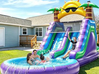 26FT Inflatable Water Slide for Kids & Adults, Full PVC, 1100W Blower, 1100W blower, 700 lb capacity