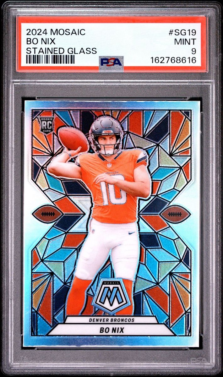 2024 Panini Mosaic Bo Nix Stained Glass Rookie Card PSA 9 Mint