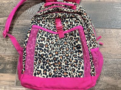 Children’s Place Kids Leopard Print Backpack with Bright Pink Trim and Pockets