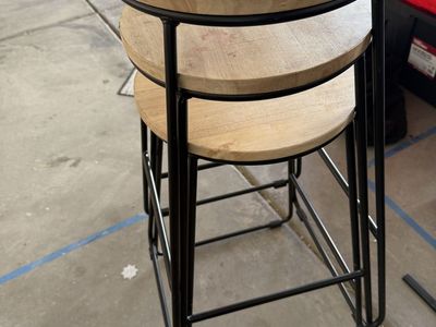 Set of 3 Modern Wood & Metal Nesting Bar Stools - Space-Saving Design, Light Wood/Black