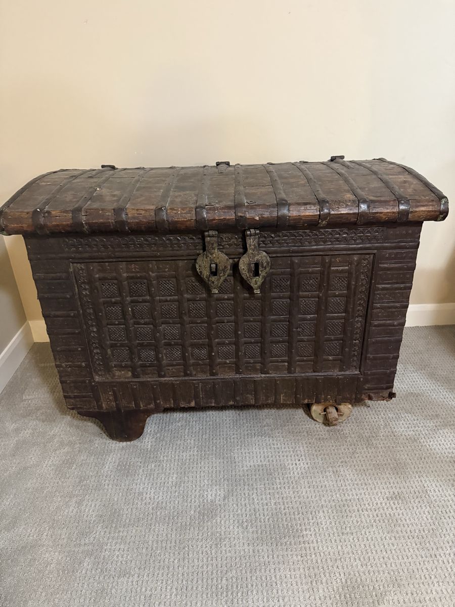 Antique 19th C. Indian Dowry Chest (Damchiya) - Iron Bound Teak