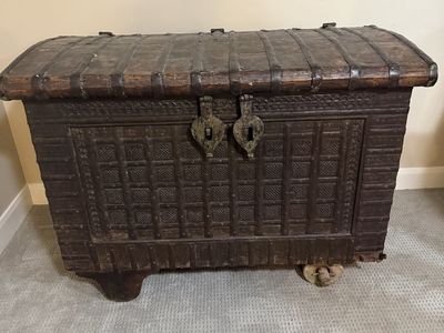 Antique 19th C. Indian Dowry Chest (Damchiya) - Iron Bound Teak