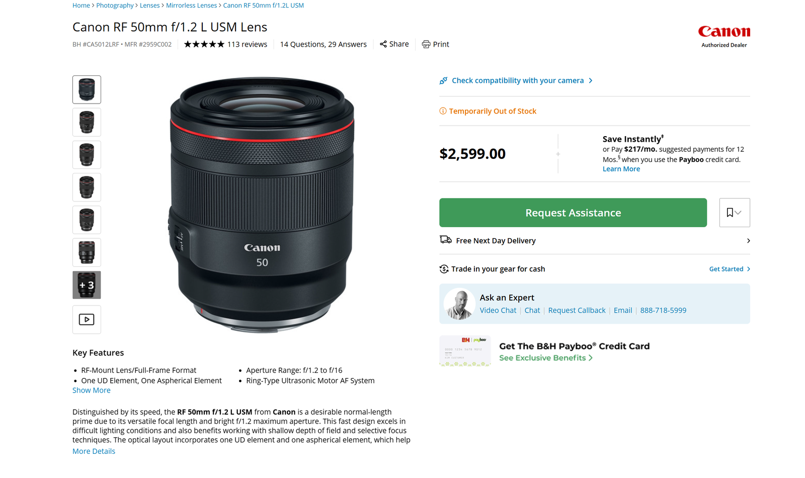 Canon 50mm f/1.2 Lens