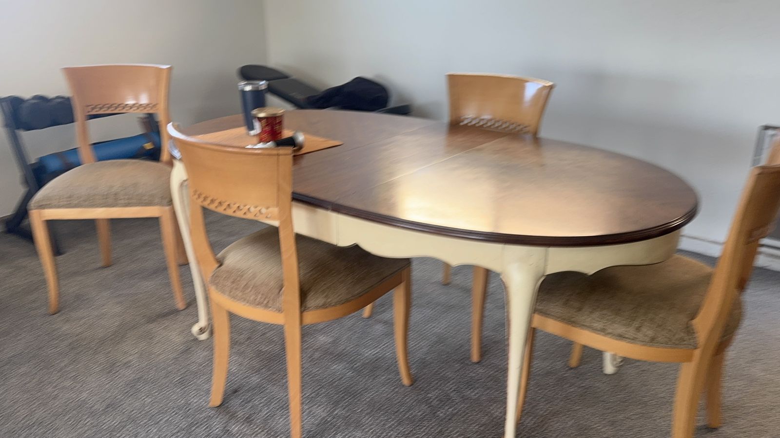 Two‑Tone Dining Table + 4 Chairs + 3rd Leaf – Expands for 6–8 Seats