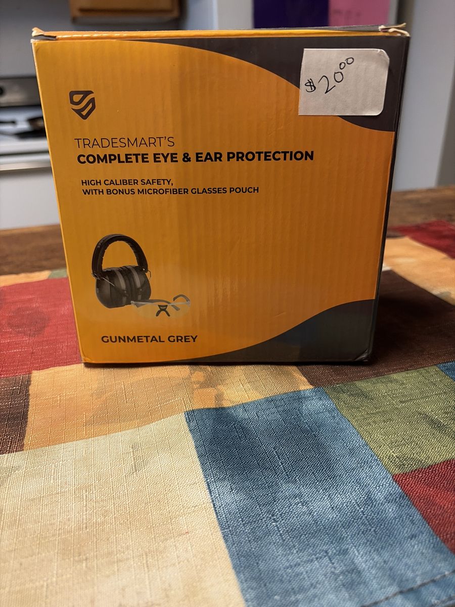 TRADESMART'S Complete Eye & Ear Protection, Gunmetal Grey, High Caliber Safety