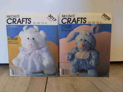 McCall's Crafts 3017 Cow & 3020 Bunny Puffalump Stuffed Animal Sewing Patterns (1986-1987)