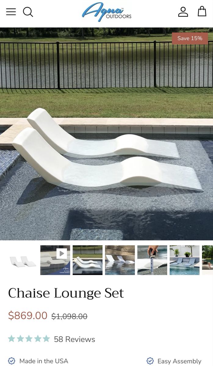 Aqua Outdoors In-Pool Chaise Lounge Set - White (2 Pack) with risers!
