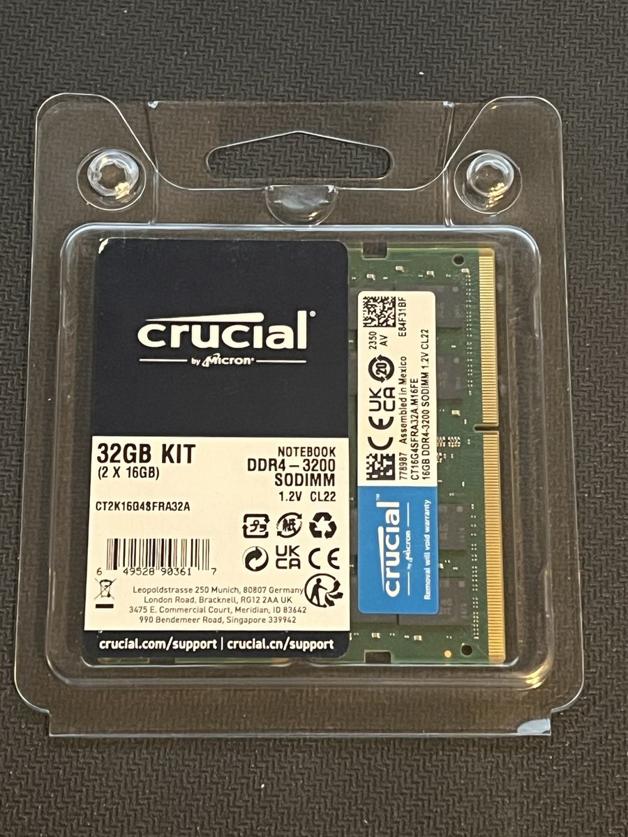 32GB Crucial DDR4-3200 SODIMM Laptop RAM (2x16GB Kit)