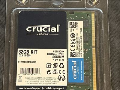32GB Crucial DDR4-3200 SODIMM Laptop RAM (2x16GB Kit)