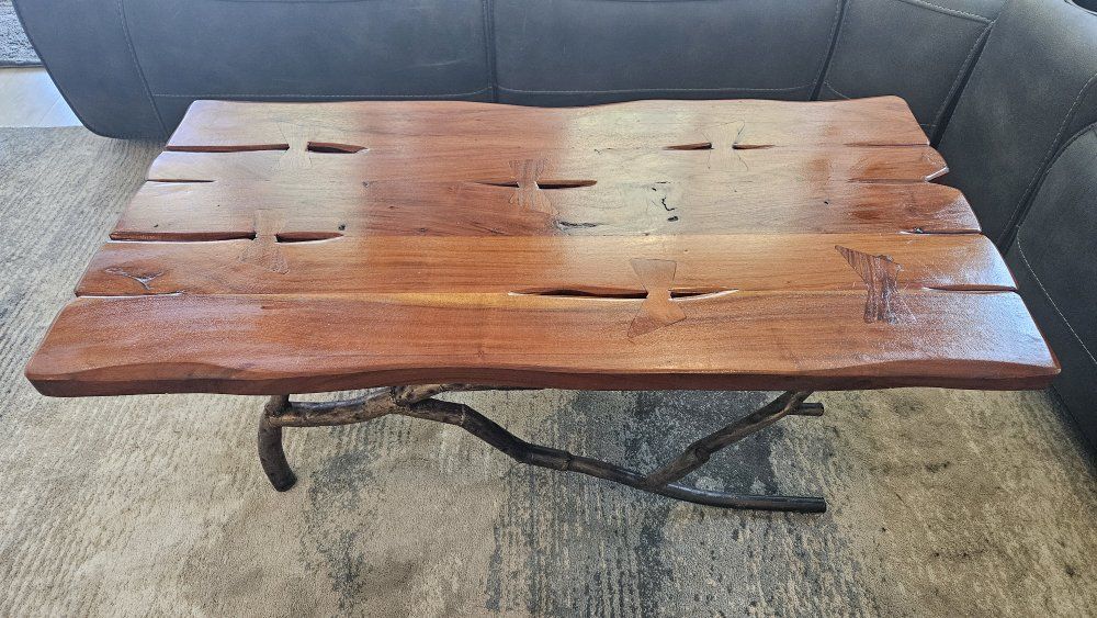 Acacia Wood and Iron Coffee Table