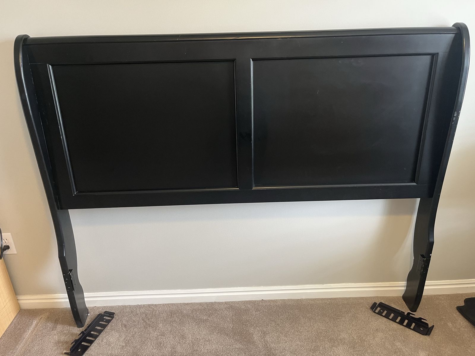 Black Wooden Sleigh Headboard with Panel Details