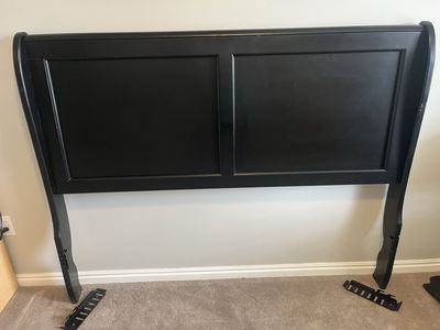 Black Wooden Sleigh Headboard with Panel Details