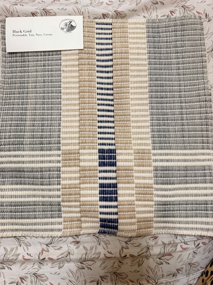 New. 12x12 Elizabeth Eakins Huck Grid Sample Periwinkle, Tan, Navy, Cream Fabric & Sewing Material