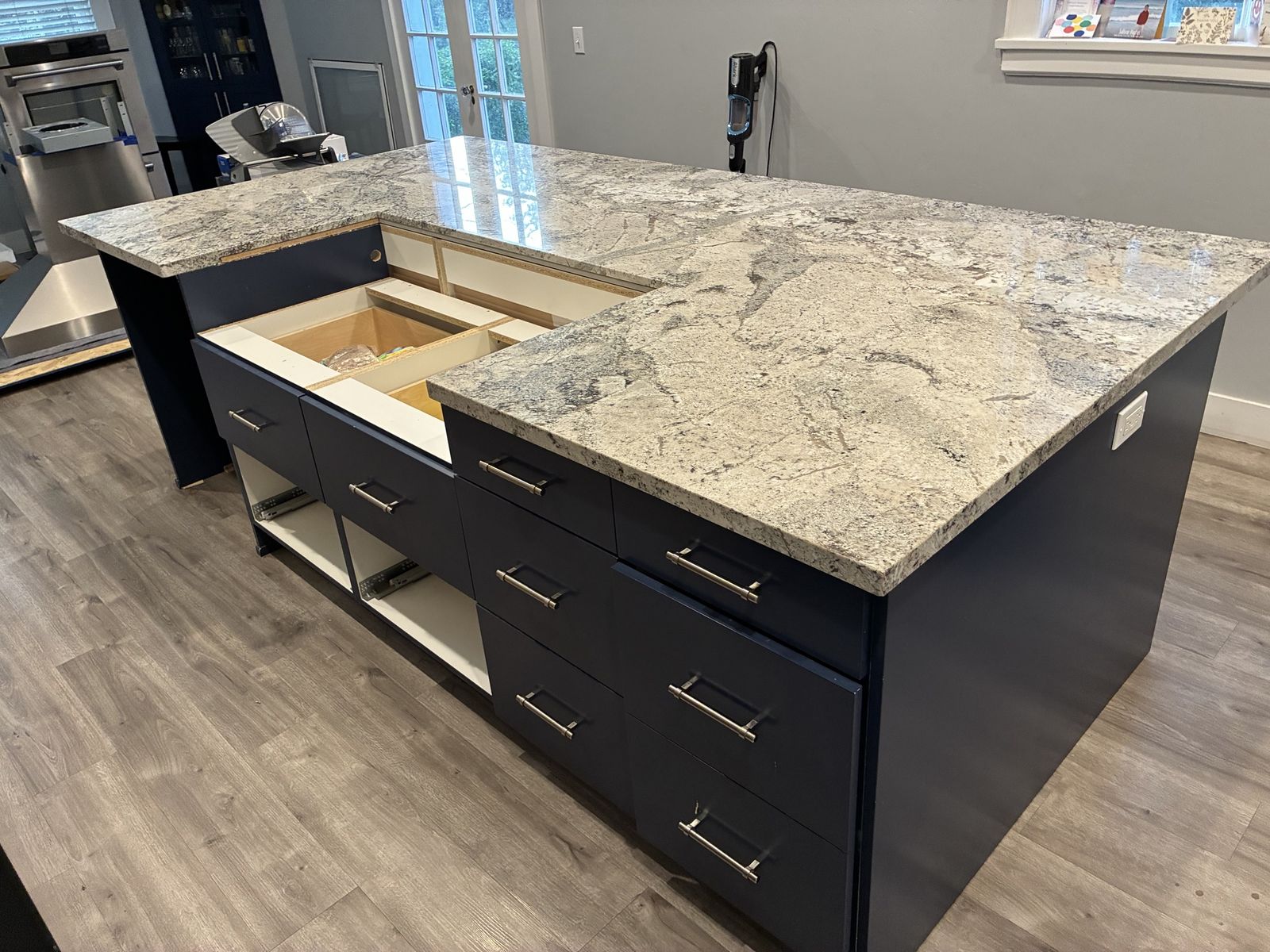 Custom Blue Kitchen Island with Granite Countertop - Ideal for Kitchen Renovation