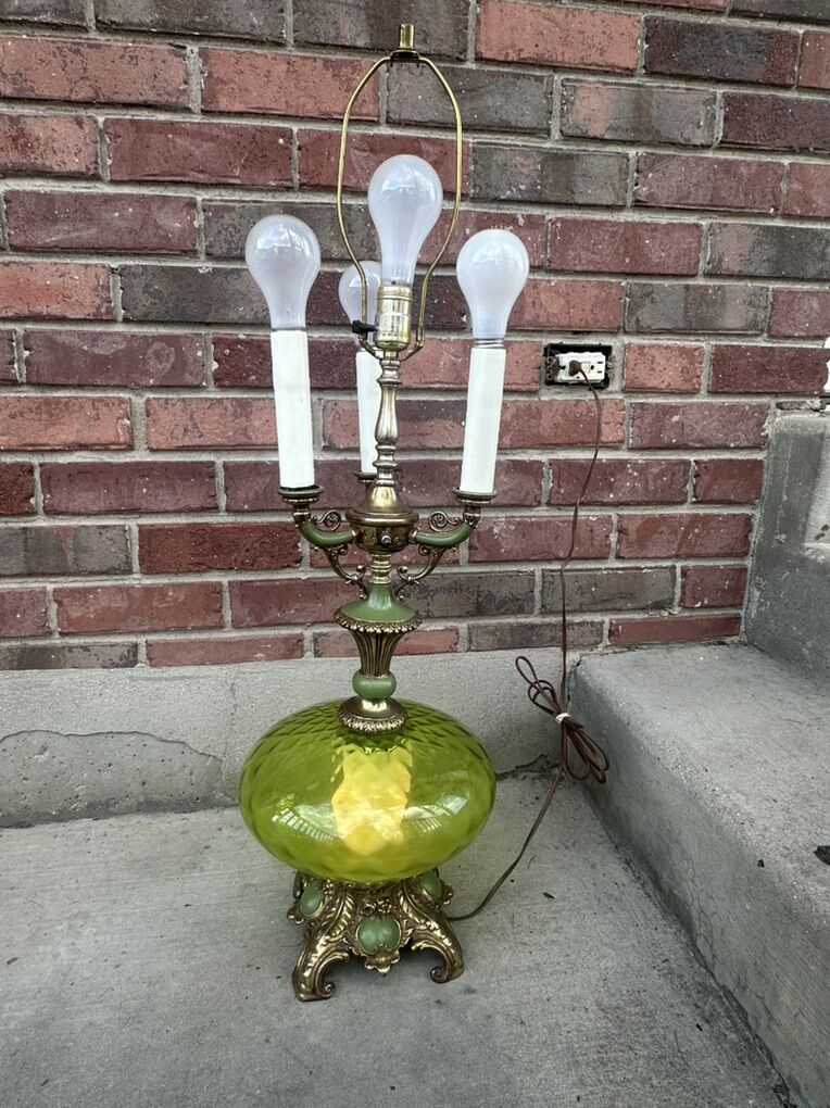 Vintage green Glass Candelabra Lamp