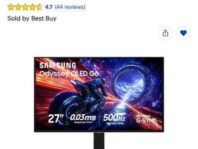 Samsung Odyssey OLED G6 (G60SF) 27" QHD 500Hz 0.03ms G-Sync/FreeSync Gaming Monitor