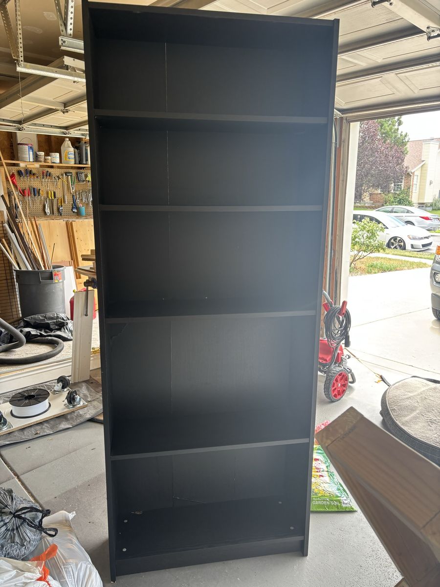 Used Black Wood Tall Bookcase with 3 Shelves - Versatile Storage for Home or Office