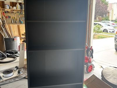 Used Black Wood Tall Bookcase with 3 Shelves - Versatile Storage for Home or Office