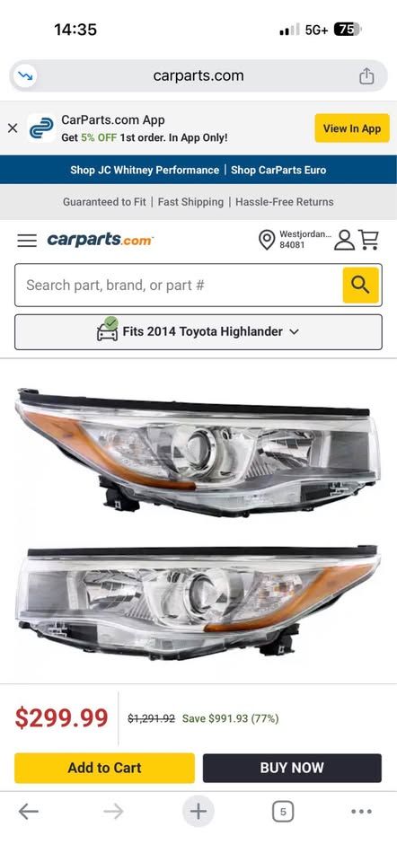 Toyota Highlander replacement headlights.