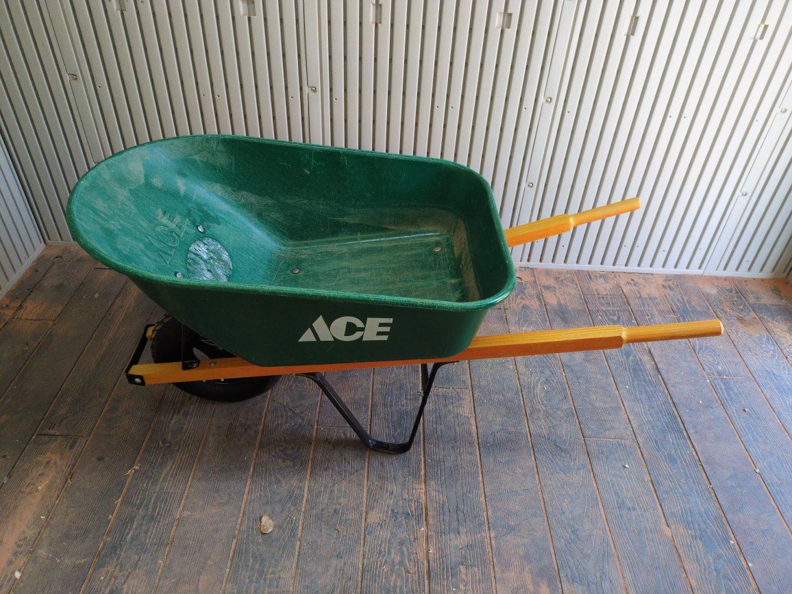ACE Green Wheelbarrow - Heavy Duty Garden Cart with Wood Handles