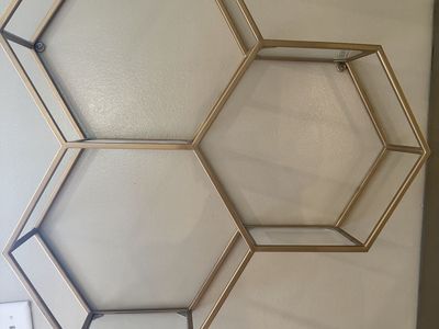 Urban Outfitters Gold Hexagon Wall Shelf with Glass Base - Modern Geometric Decor
