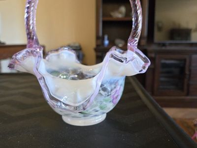 VTG Fenton Art Glass hand painted basket circa 1995