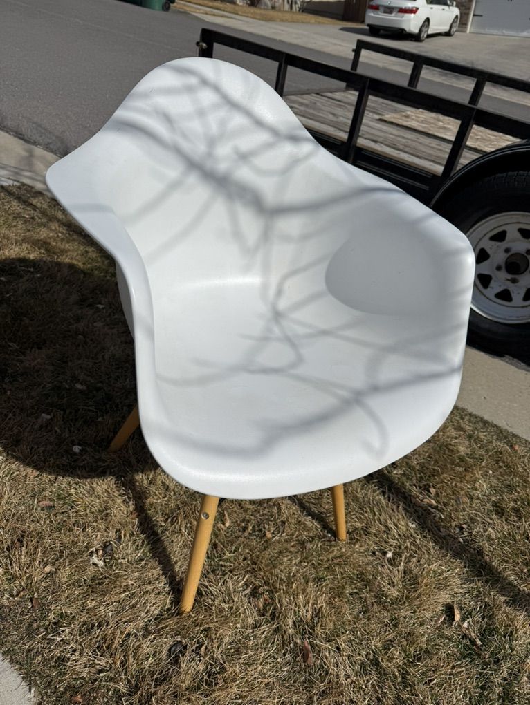 Modern White Molded Armchair-Wood Legs Eames Style