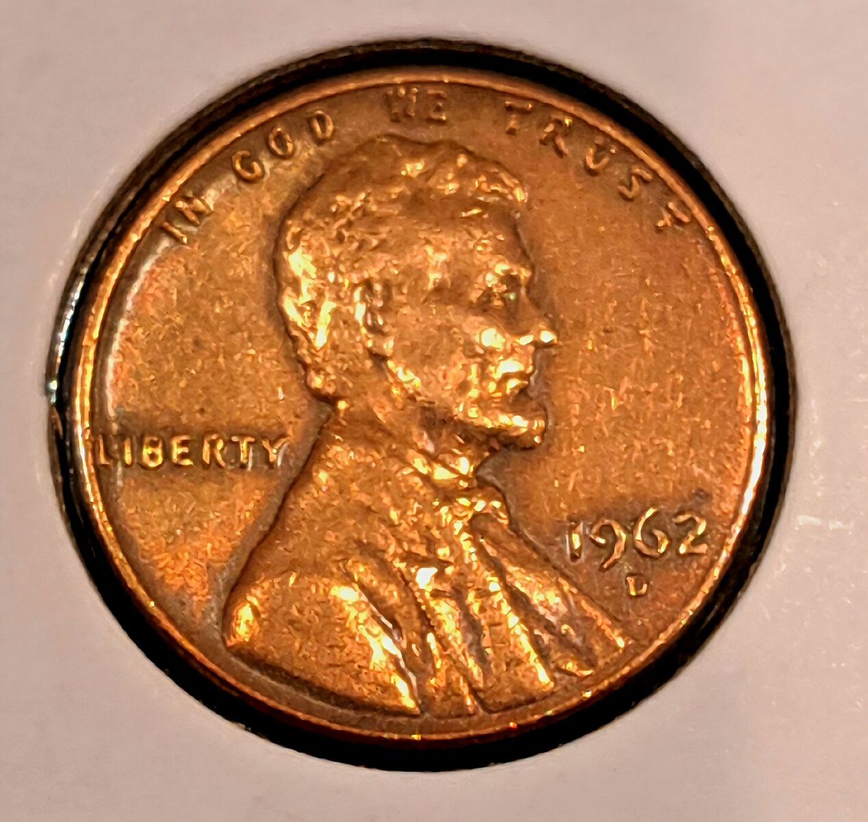 1962 D Lincoln Penny - Red Color - Marked UNC