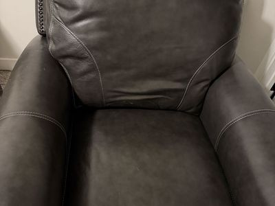 Luxurious Grey Leather Recliner with Nailhead Trim - Comfortable & Stylish