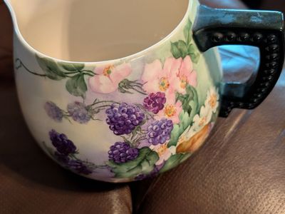 Antique Belleek CAC Hand-Painted Cider Pitcher Signed Mattie Lucas Underwood 1915