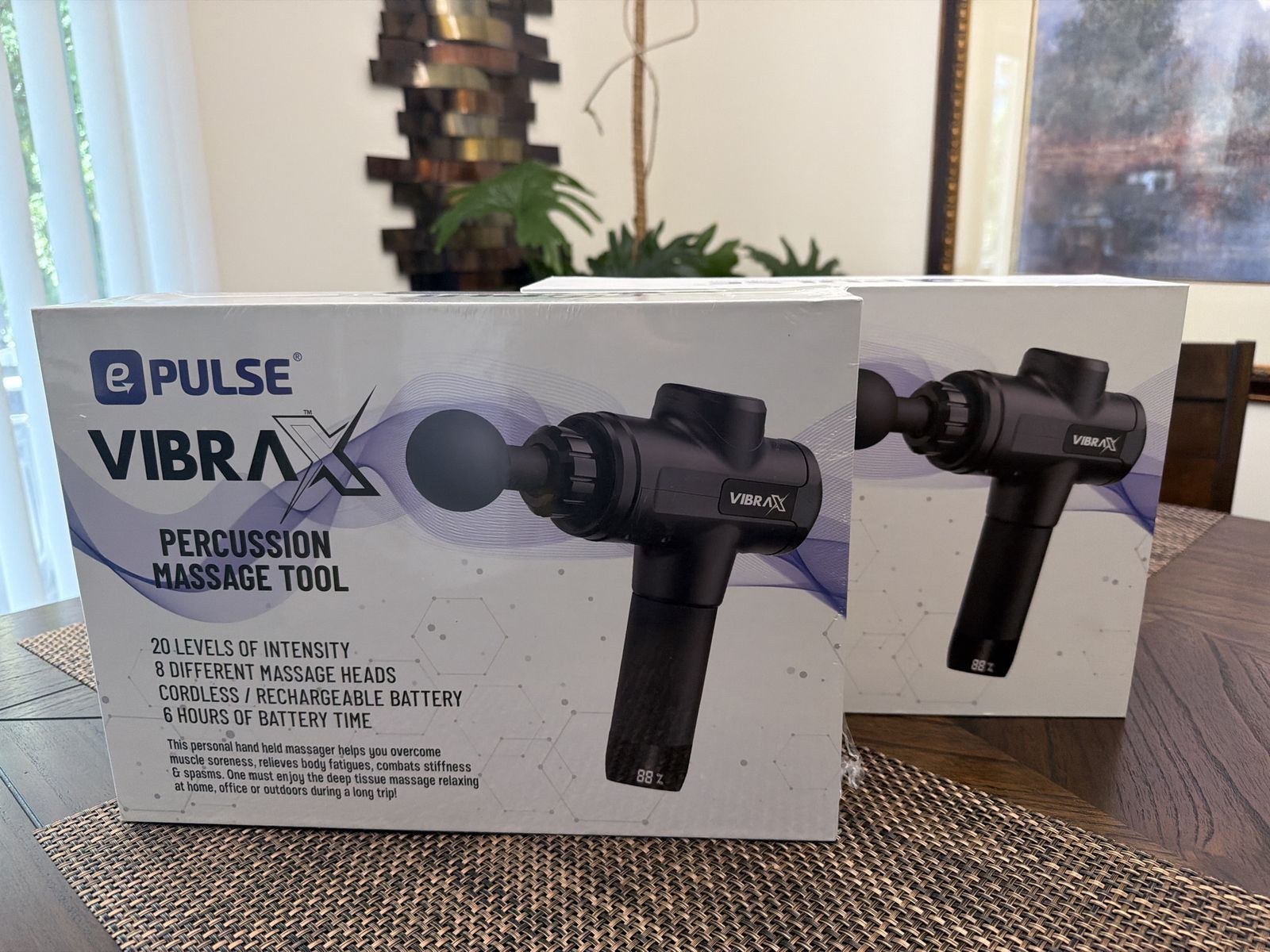 New ePulse VIBRAX Percussion Massage Tool - Cordless, 20 Intensity Levels, 8 Heads, 6-Hr Battery ($60 each)