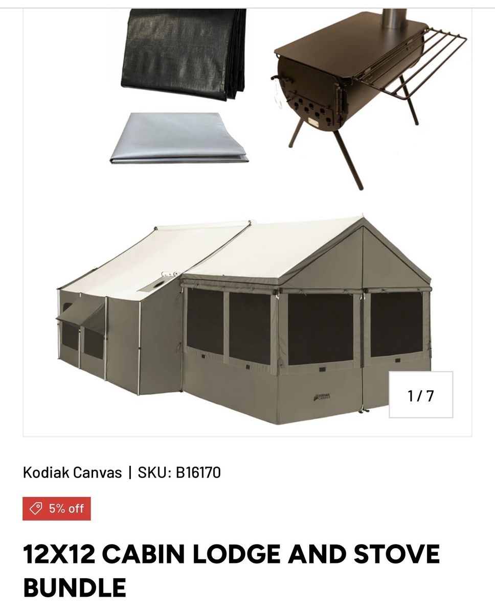 Kodiak canvas 12x12 stove lodge cabin tent bundle like new