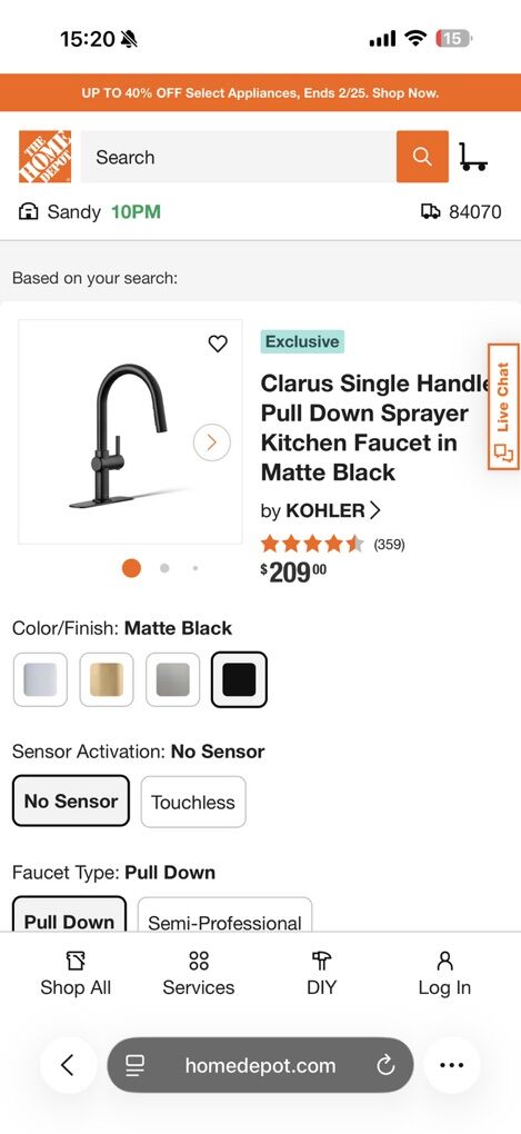 Kohler Clarus Matte Black Kitchen Faucet -New-
