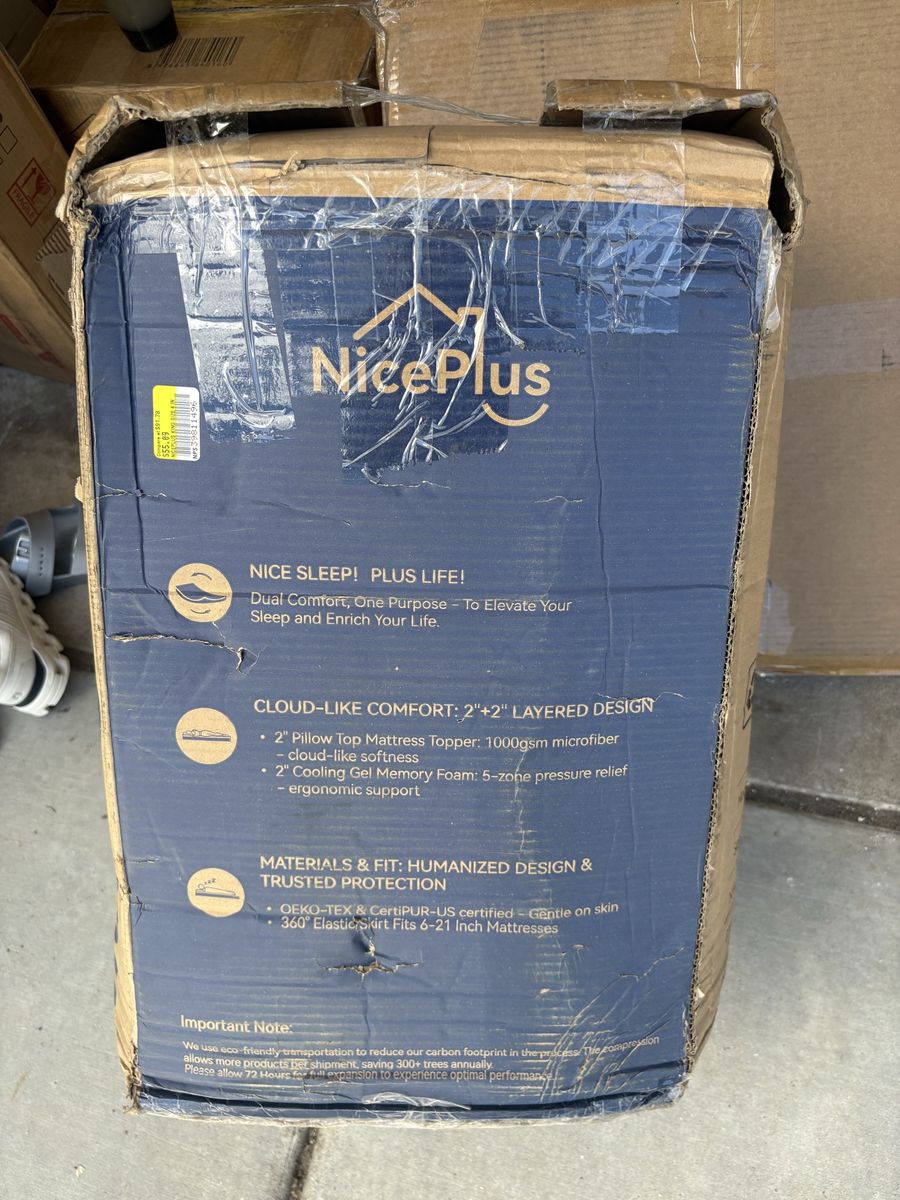 NicePlus 4" Dual Layer Mattress Topper - Microfiber Pillow Top & Cooling Gel Memory Foam