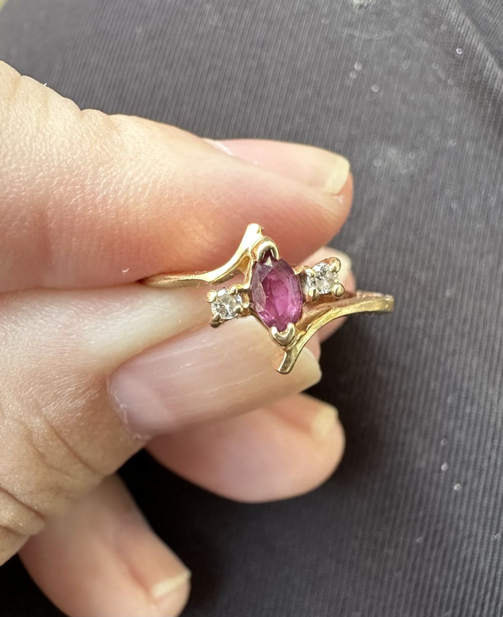 14 kGold Ring with Marquise Ruby and Accent Diamonds