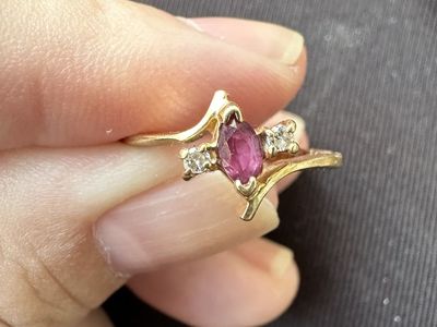 14 kGold Ring with Marquise Ruby and Accent Diamonds