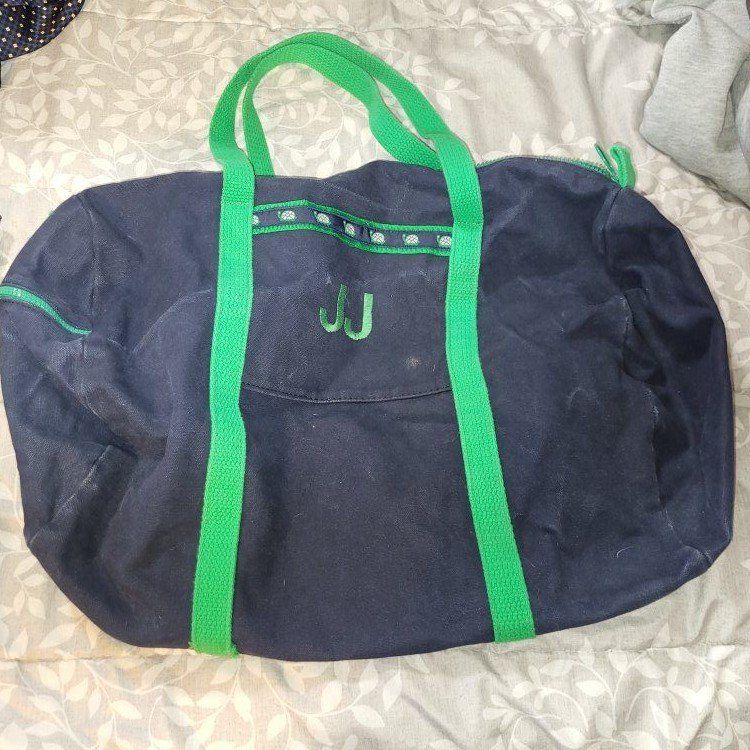JJ Navy Blue & Green Duffle Bag