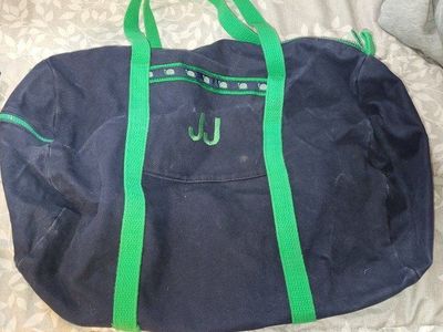 JJ Navy Blue & Green Duffle Bag