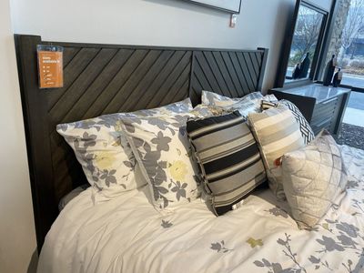 Ashley king mid century wood bed