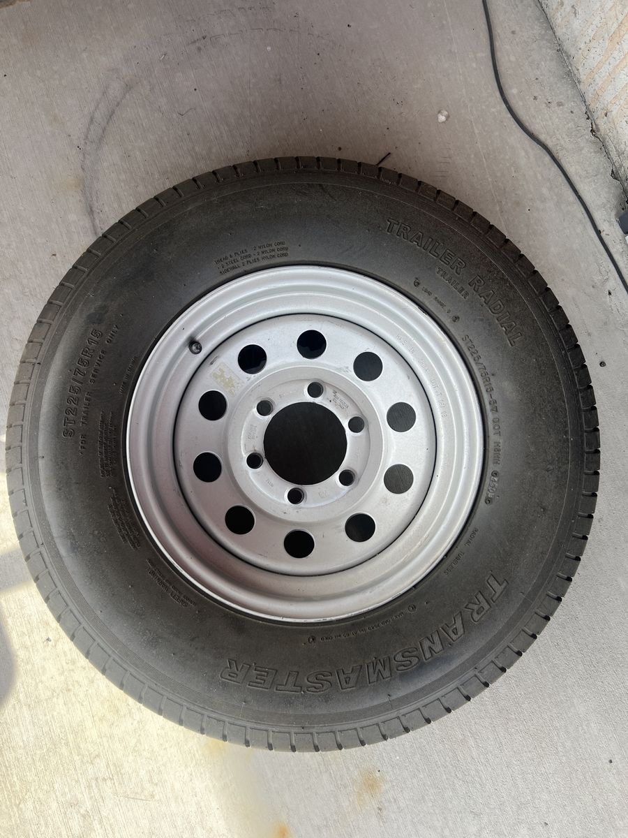 Transmaster Radial ST225/75R15 Trailer Tire with 6 lug steel wheel 
