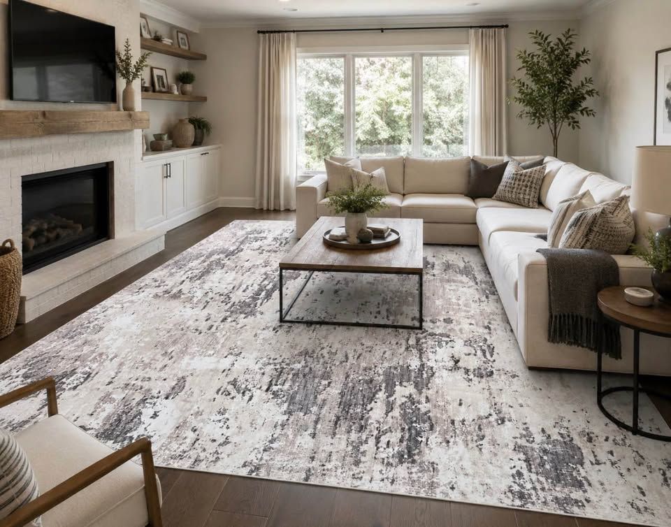 NEW 10x13 Modern Abstract Area Rug Neutral Grey & Cream