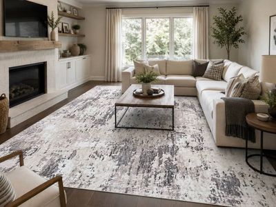 NEW 10x13 Modern Abstract Area Rug Neutral Grey & Cream