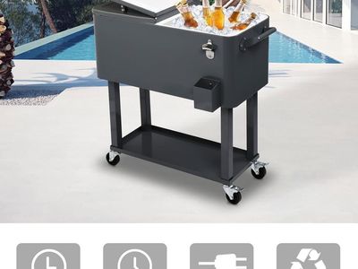 Outdoor Beverage Cooler Cart 80QT with Opener