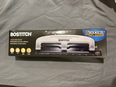 Bostitch EZ Squeeze 3-Hole Punch 12 Sheet Capacity Silver