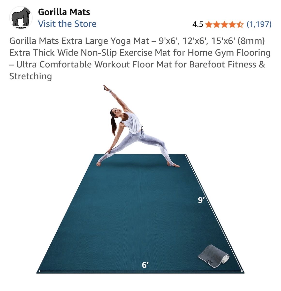 $70 LESS THAN AMAZON! BRAND NEW Gorilla Mats 6’ x 9’ Premium yoga/exercise/Pilates/stretching/meditation mat in oasis blue