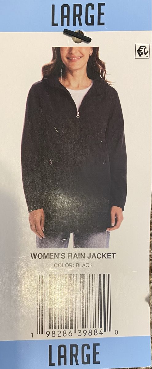 New Rain Jacket With Hood Women's Black Polyester - Size Large