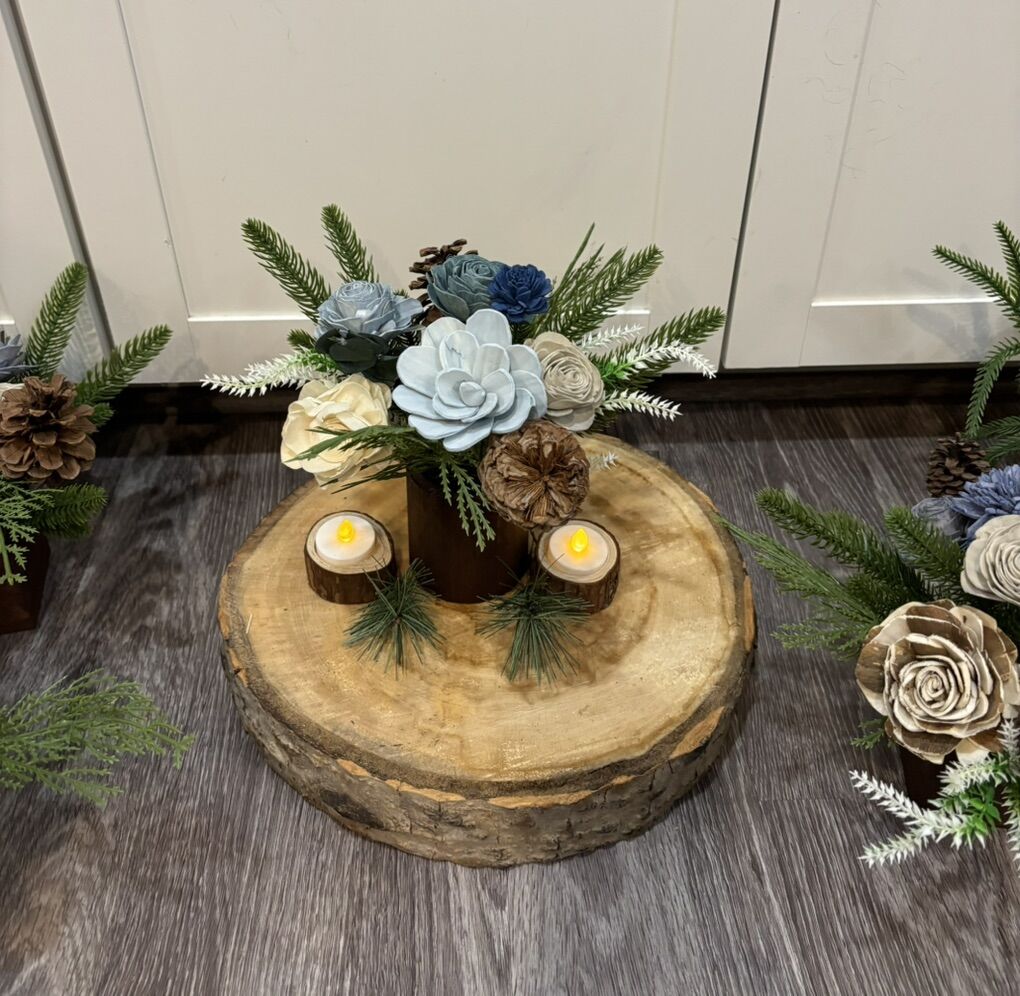 Blue Wood Fliwer Arrangemet