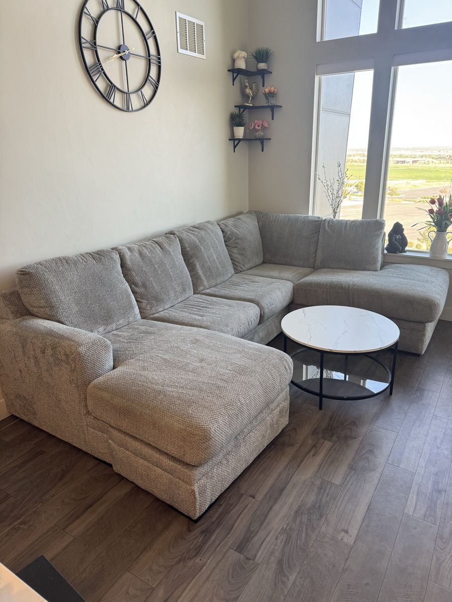 Large Gray Sectional Sofa with Double Chaise Lounges