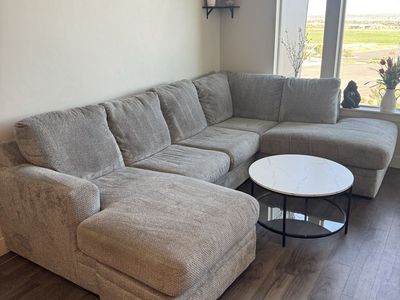 Large Gray Sectional Sofa with Double Chaise Lounges